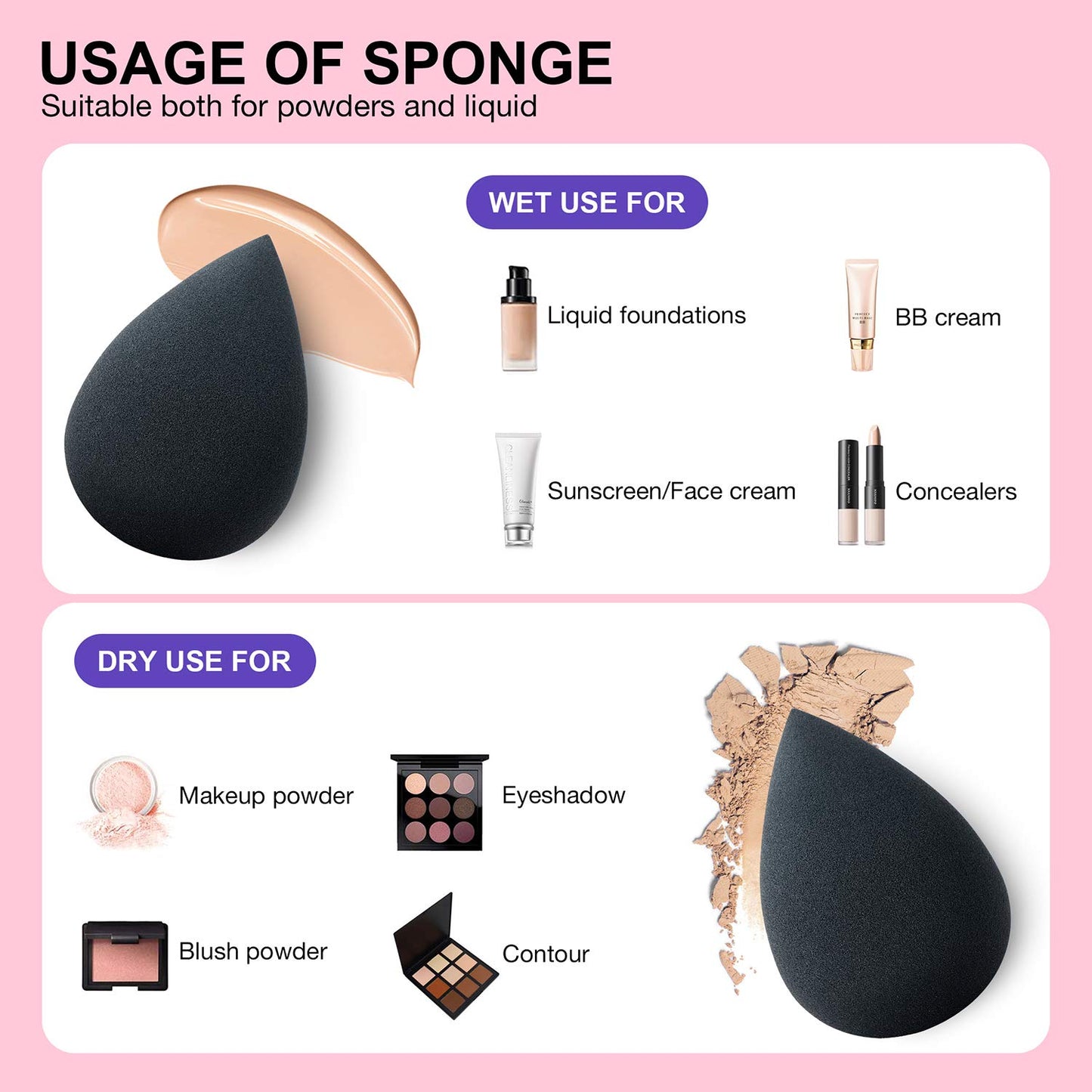 Black | Ultra-Soft | Smooth | Makeup Blender | Applicator | Vegan | Latex-Free | Beauty Sponge
