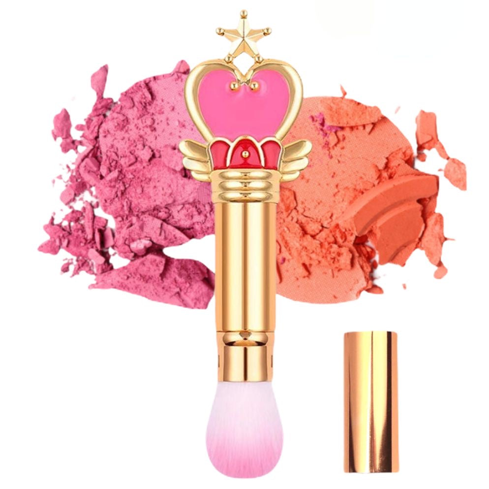 Kabuki Makeup Brush | Round | Face | Blush | Contour | Powder | Bronzer | Highlighter | Cream | Liquid | Retractable | Pink Heart Design | Royal Collection