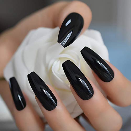 Chic Panther | Black | Glossy | Ballerina | Extra Long | Reusable Press On Nails Set