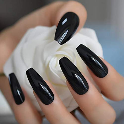 Chic Panther | Black | Glossy | Ballerina | Extra Long | Reusable Press On Nails Set