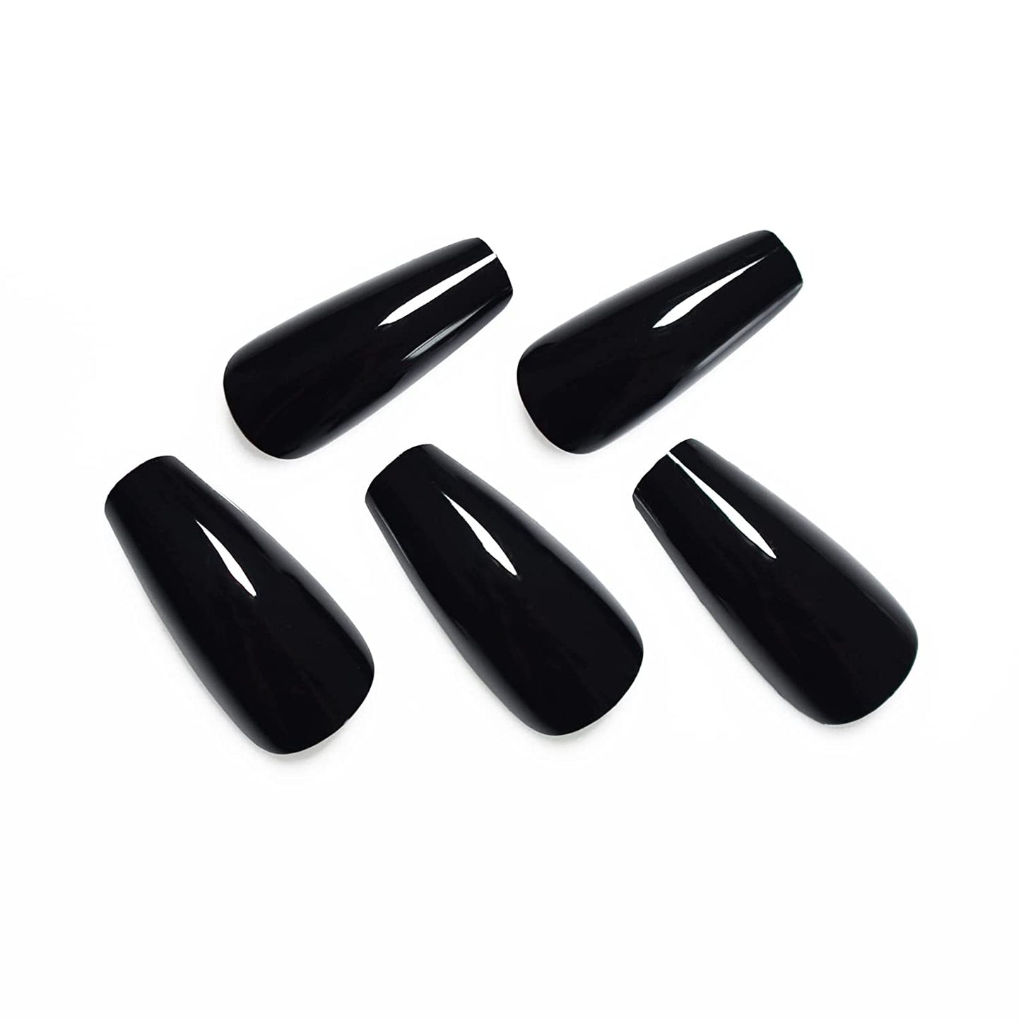 Noir Majesty | Black | Glossy | Gothic Design | Ballerina | Extra Long | Reusable Press On Nails Set