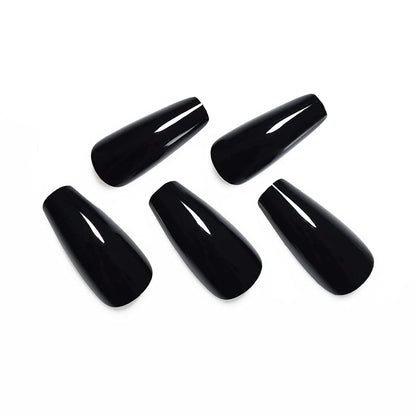 Noir Majesty | Black | Glossy | Gothic Design | Ballerina | Extra Long | Reusable Press On Nails Set