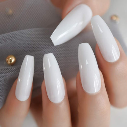 Milky Dream | White | Glossy | Ballerina | Extra Long | Reusable Press On Nails Set