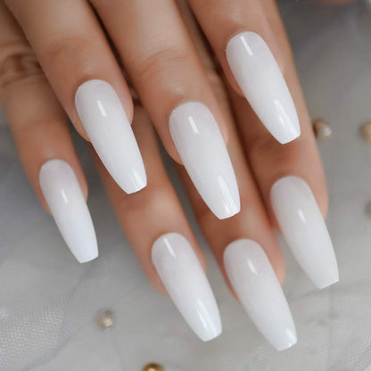 Milky Dream | White | Glossy | Ballerina | Extra Long | Reusable Press On Nails Set