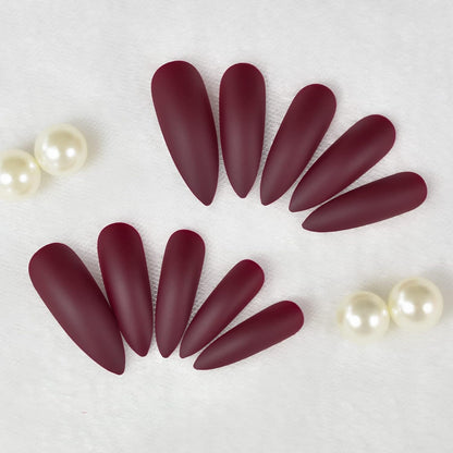 Rouge Muse | Dark Red Burgundy | Matte | Sharp, Stiletto | Extra Long | Reusable Press On Nails Set