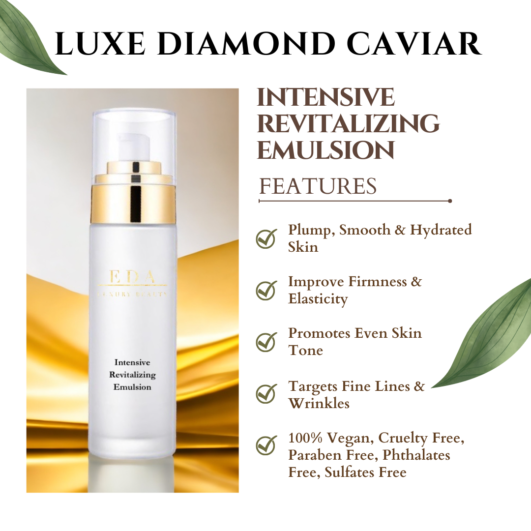 Luxe Diamond Caviar Intensive Revitalizing Emulsion - Anti-Aging With Caviar Extract Collagen, Daily Anti-Wrinkle Face Moisturizer, Hydrating & Firming Skin - Vegan & Paraben-Free