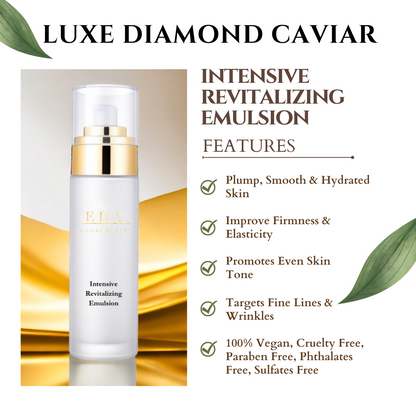 Luxe Diamond Caviar Intensive Revitalizing Emulsion - Anti-Aging With Caviar Extract Collagen, Daily Anti-Wrinkle Face Moisturizer, Hydrating & Firming Skin - Vegan & Paraben-Free