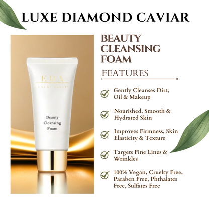 Luxe Diamond Caviar Beauty Cleansing Foam - Anti-Aging With Caviar Extract Collagen, Daily Anti-Wrinkle Face Cleanser, Hydrating & Tightening Pores - Vegan & Paraben-Free