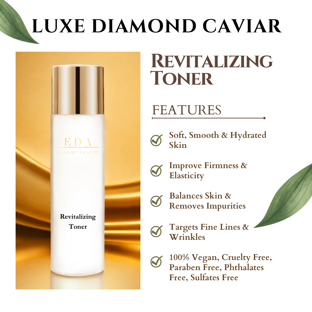 Luxe Diamond Caviar Beauty Revitalizing Toner - Anti-Aging With Caviar Extract Collagen, Daily Anti-Wrinkle Face Toner, Rejuvenating & Tightening Pores - Vegan & Paraben-Free