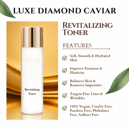 Luxe Diamond Caviar Beauty Revitalizing Toner - Anti-Aging With Caviar Extract Collagen, Daily Anti-Wrinkle Face Toner, Rejuvenating & Tightening Pores - Vegan & Paraben-Free