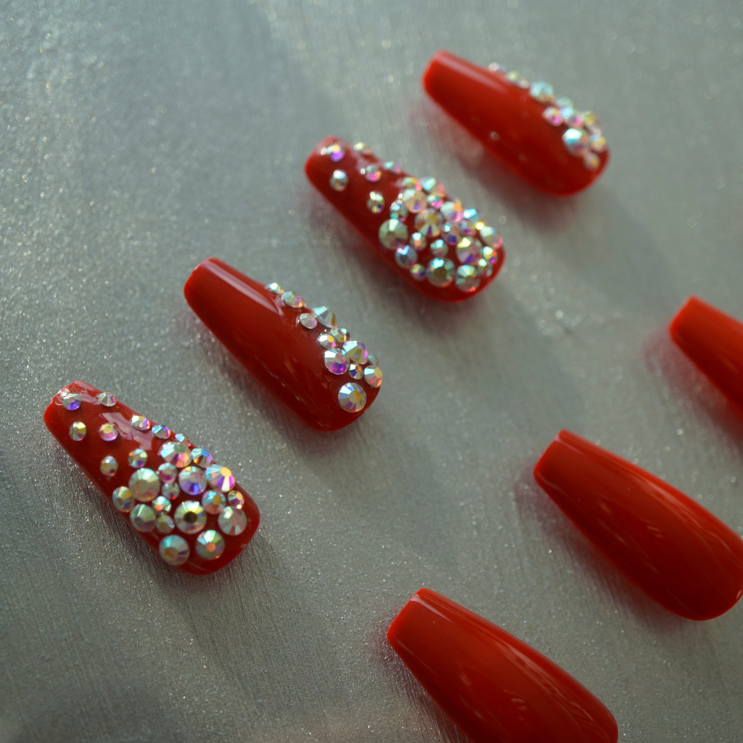 Regal Red 3D Crystal Festoon Nails