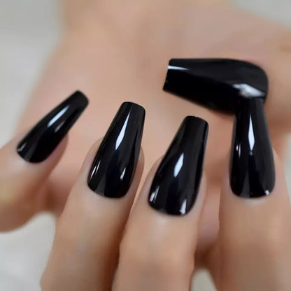 Noir Majesty | Black | Glossy | Gothic Design | Ballerina | Extra Long | Reusable Press On Nails Set
