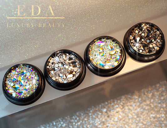 Diamond Crystals | Flatback | Gemstones | Rhinestones | 3D Nail Art & Decor Kit | 4-Pieces | Full Set
