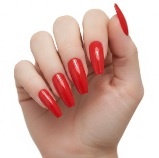 Chic Diva | Red | Glossy | Ballerina | Extra Long | Reusable Press On Nails Set