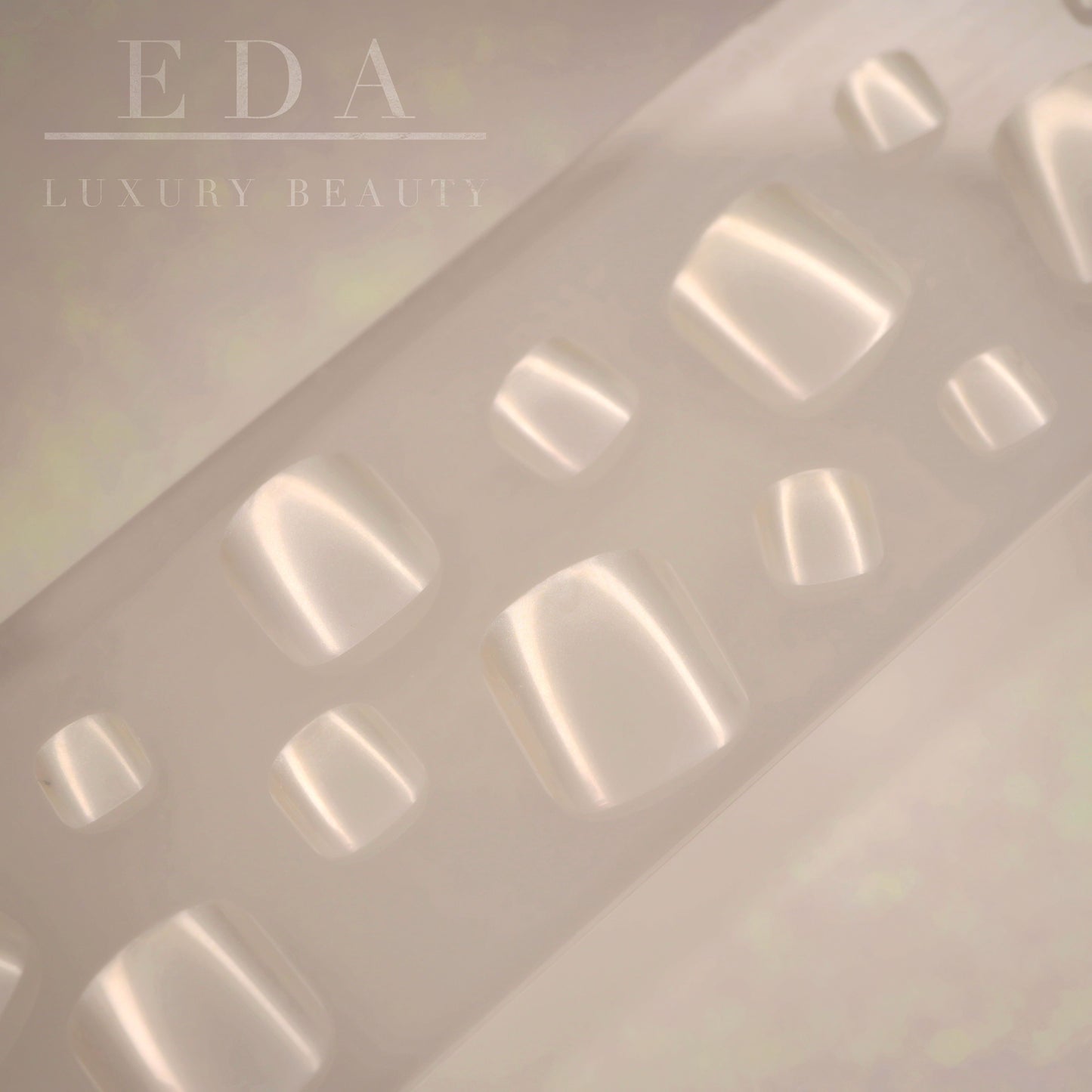 Pure Satin | Pearl White | Glossy | Square | Short, Medium | Reusable Press On Toenails Pedicure Set
