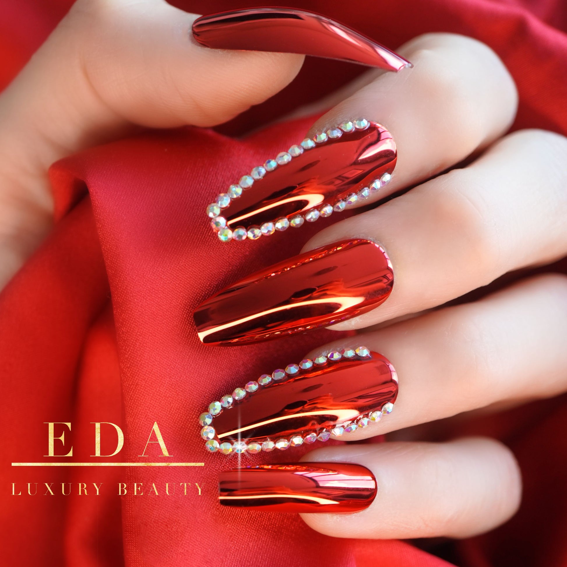 Radiant Red 3D Crystal Nail Festoon
