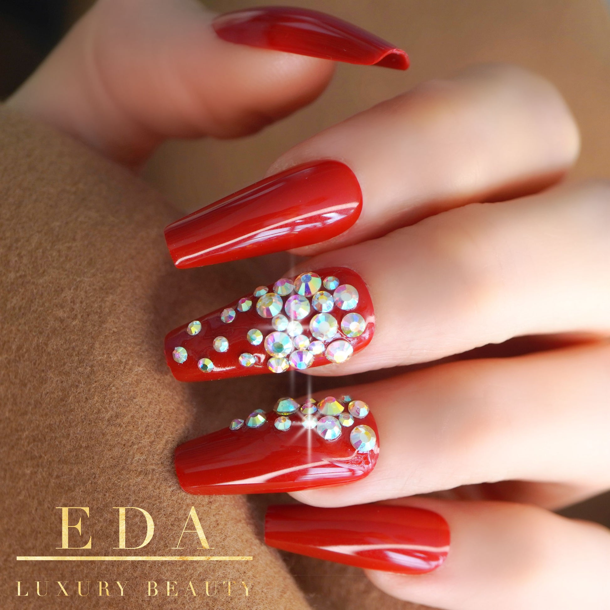 Glamorous Red Nail 3D Crystal Festoon