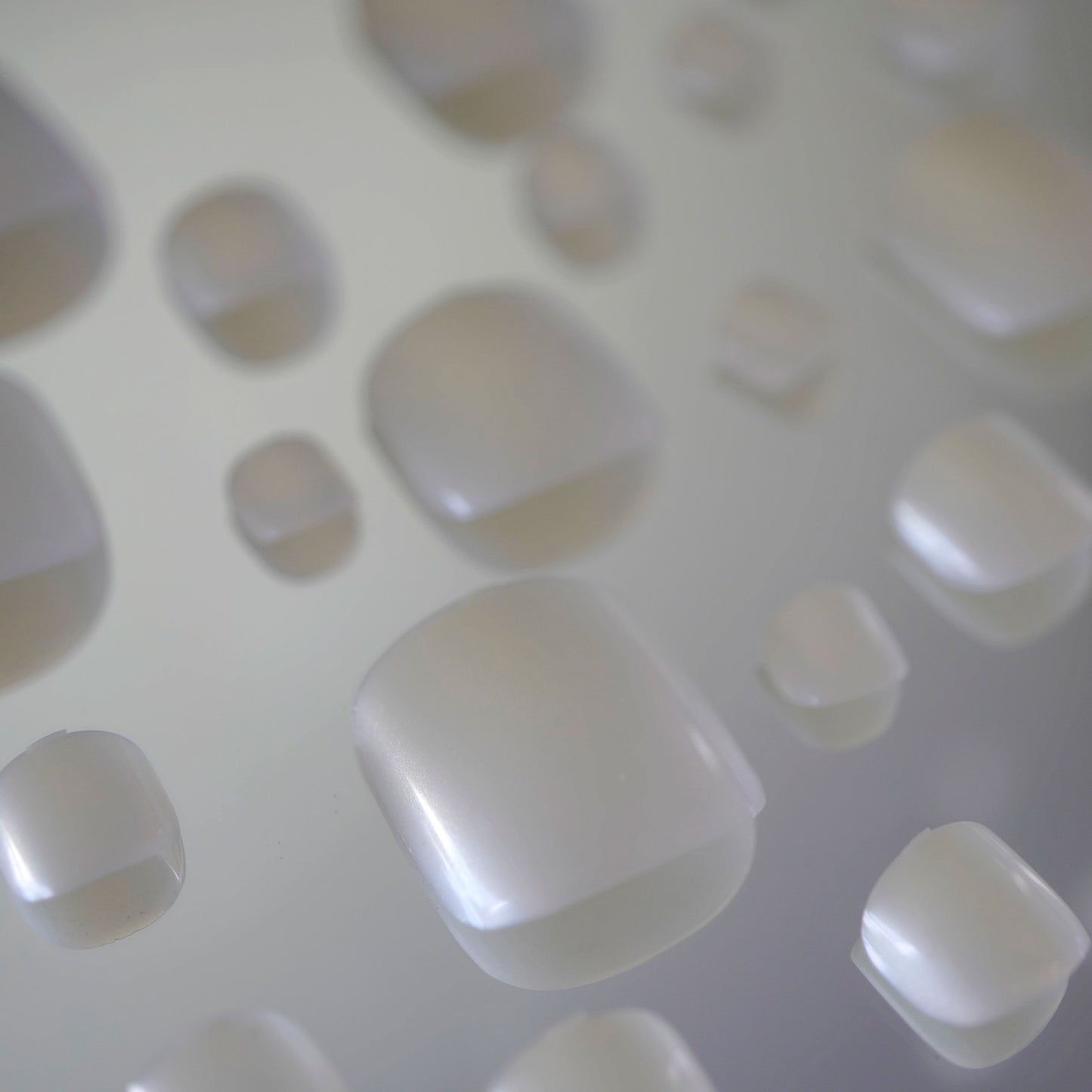 Pure Satin | Pearl White | Glossy | Square | Short, Medium | Reusable Press On Toenails Pedicure Set