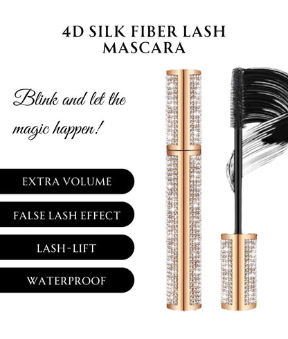 Black Mascara and Liquid Eyeliner Set, Waterproof 4D Silk Fiber Eye Makeup Duo - Long Lasting Lift & Curl for Lashes and High Pigmented Smudge-Proof Eye Liner