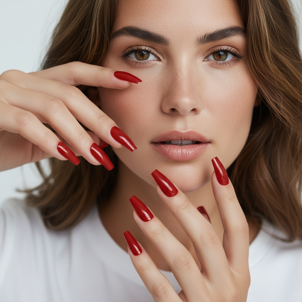 Rouge Radiance | Red | Glossy | Ballerina | Extra Long | Reusable Press On Nails Set