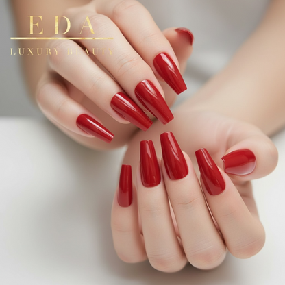 Rouge Radiance | Red | Glossy | Ballerina | Extra Long | Reusable Press On Nails Set