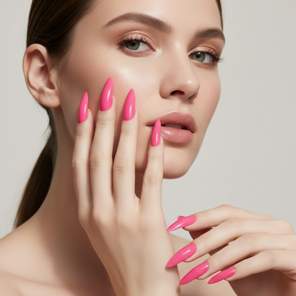 Hot Flamingo | Neon Pink | Glossy | Sharp, Stiletto | Extra Long | Reusable Press On Nails Set