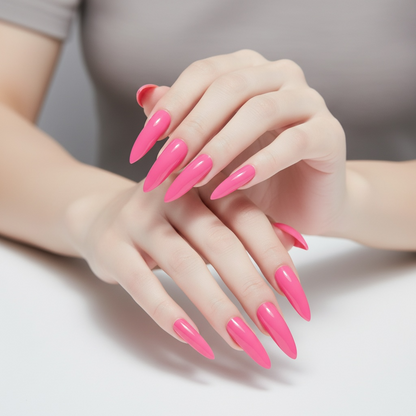 Hot Flamingo | Neon Pink | Glossy | Sharp, Stiletto | Extra Long | Reusable Press On Nails Set