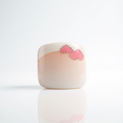 Glamour Love | Nude Pink White Heart French | Glossy | Square | Short, Medium | Reusable Press On Toenails Pedicure Set