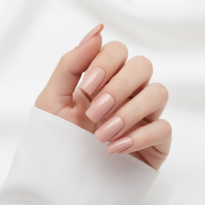 Bare Bliss | Natural | Nude Pink | Glossy | Square | Long | Reusable Press On Nails Set