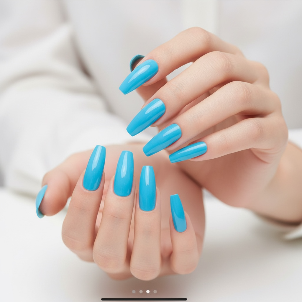 Lagoon Glow | Blue | Glossy | Ballerina | Extra Long | Reusable Press On Nails Set