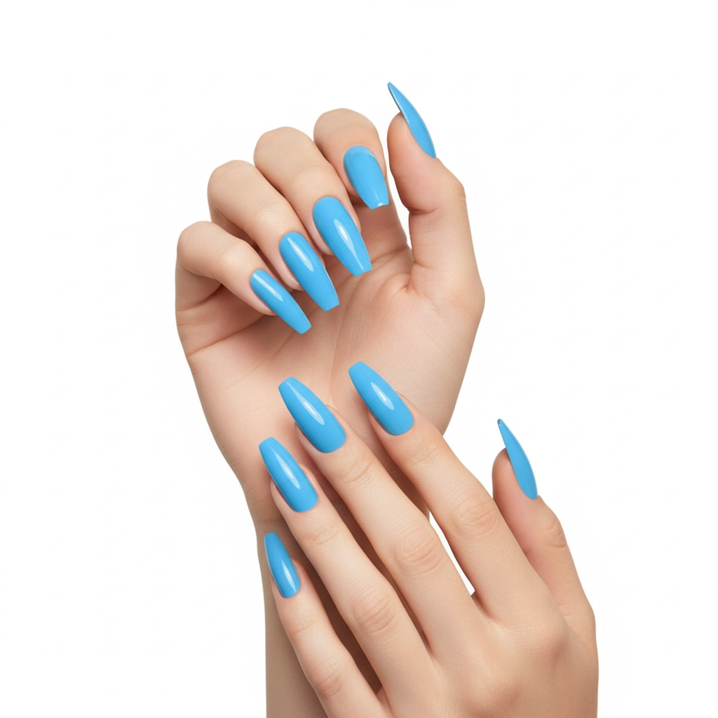 Lagoon Glow | Blue | Glossy | Ballerina | Extra Long | Reusable Press On Nails Set