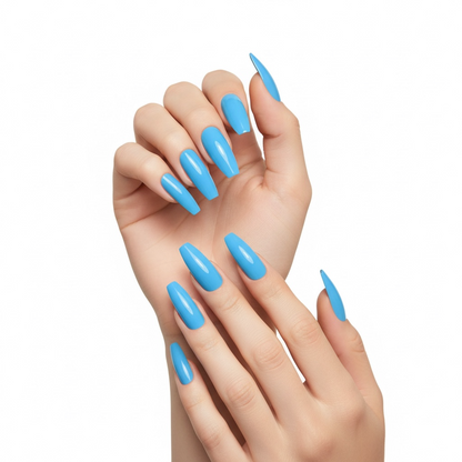 Lagoon Glow | Blue | Glossy | Ballerina | Extra Long | Reusable Press On Nails Set