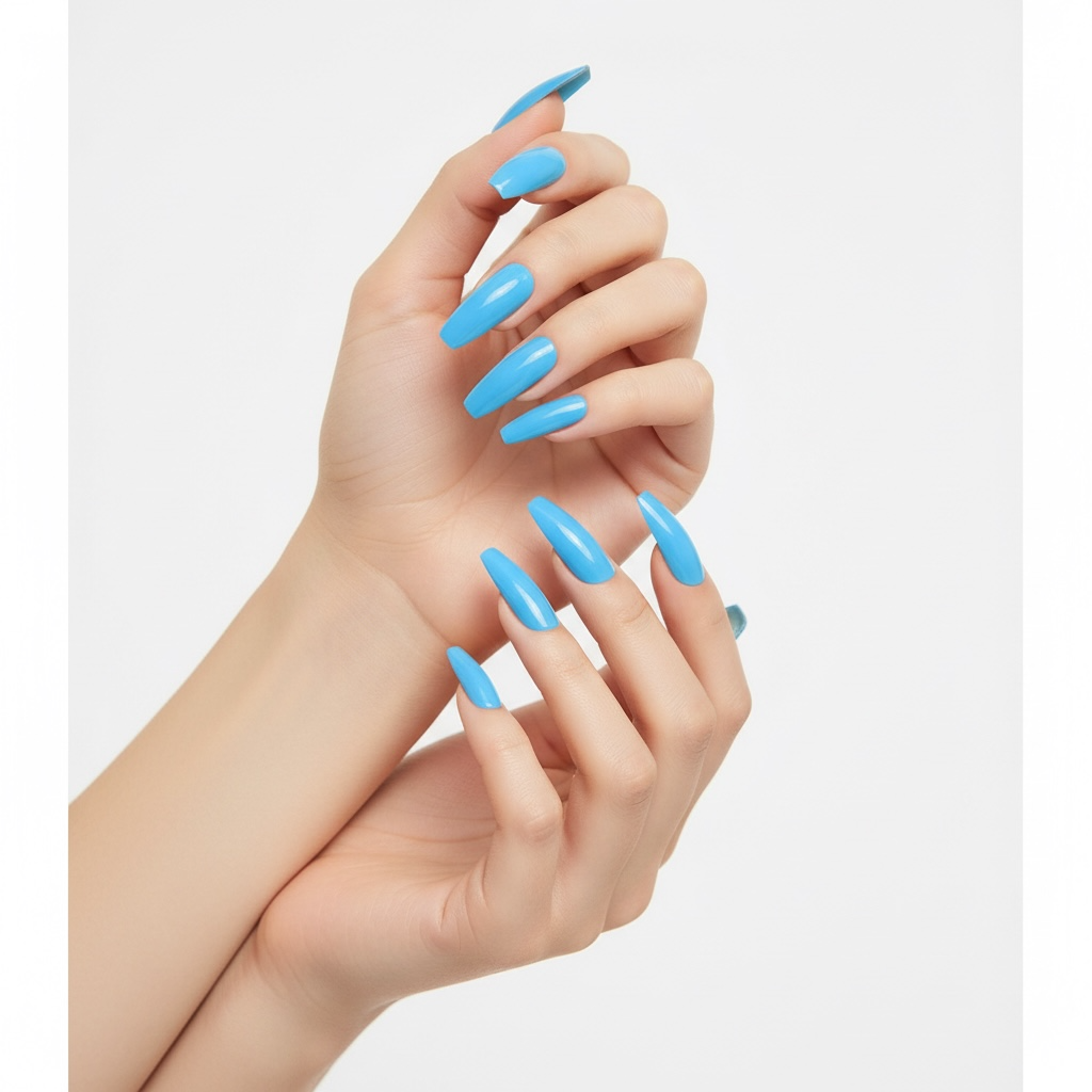 Lagoon Glow | Blue | Glossy | Ballerina | Extra Long | Reusable Press On Nails Set