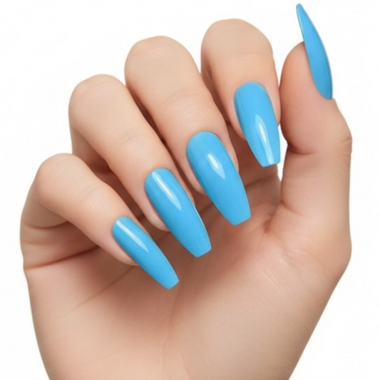 Lagoon Glow | Blue | Glossy | Ballerina | Extra Long | Reusable Press On Nails Set