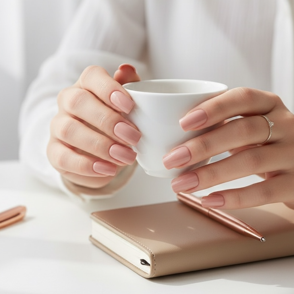 Bare Bliss | Natural | Nude Pink | Glossy | Square | Long | Reusable Press On Nails Set