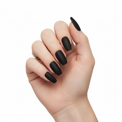 Dark Desire | Black | Matte | Gothic Design | Coffin | Long | Reusable Press On Nails Set