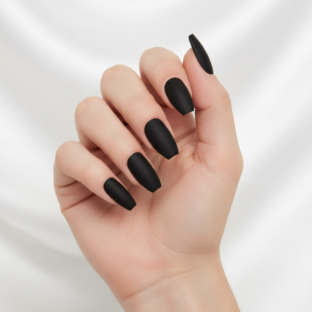 Dark Desire | Black | Matte | Gothic Design | Coffin | Long | Reusable Press On Nails Set