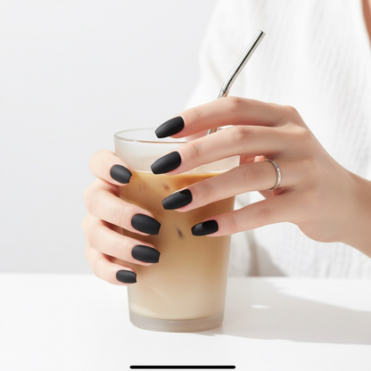 Dark Desire | Black | Matte | Gothic Design | Coffin | Long | Reusable Press On Nails Set