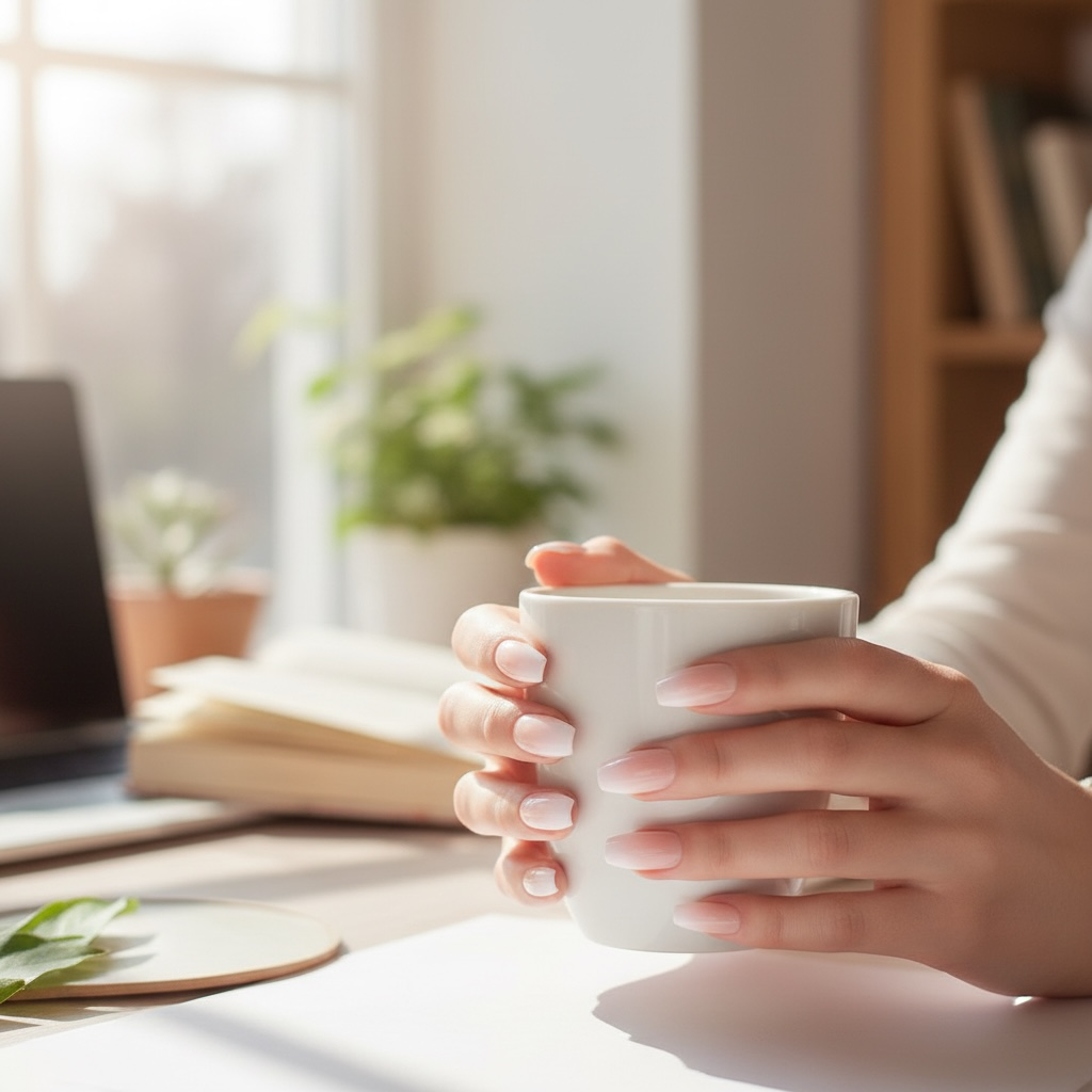 Soft Glow | Natural | Nude Pink, Ombre White French | Glossy | Coffin | Long | Reusable Press On Nails Set