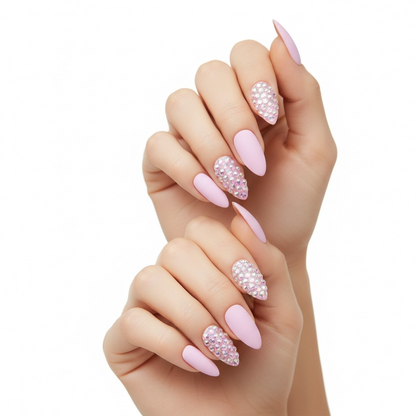 Bubblegum Sugar | Diamond Pink | 3D Crystal Design | Nail Art | Matte | Stiletto | Long | Reusable Press On Nails Set