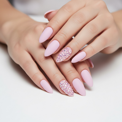Bubblegum Sugar | Diamond Pink | 3D Crystal Design | Nail Art | Matte | Stiletto | Long | Reusable Press On Nails Set