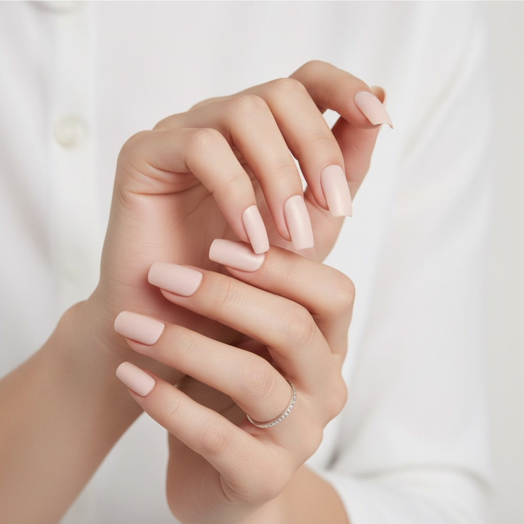Soft Sand | Natural | Nude Beige | Shimmery Matte | Square | Long | Reusable Press On Nails Set