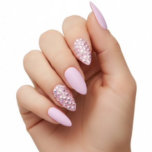 Bubblegum Sugar | Diamond Pink | 3D Crystal Design | Nail Art | Matte | Stiletto | Long | Reusable Press On Nails Set