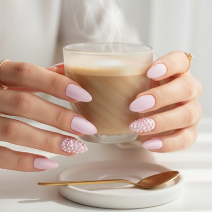 Bubblegum Sugar | Diamond Pink | 3D Crystal Design | Nail Art | Matte | Stiletto | Long | Reusable Press On Nails Set