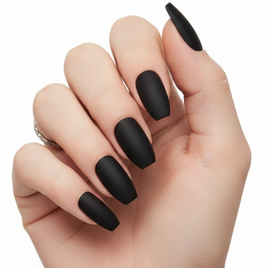 Dark Desire | Black | Matte | Gothic Design | Coffin | Long | Reusable Press On Nails Set
