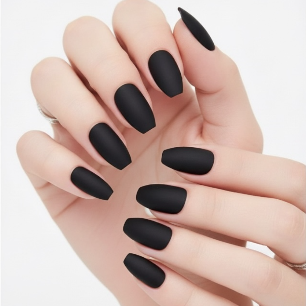 Dark Desire | Black | Matte | Gothic Design | Coffin | Long | Reusable Press On Nails Set