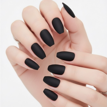 Dark Desire | Black | Matte | Gothic Design | Coffin | Long | Reusable Press On Nails Set