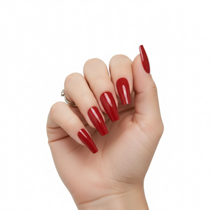 Rouge Radiance | Red | Glossy | Ballerina | Extra Long | Reusable Press On Nails Set