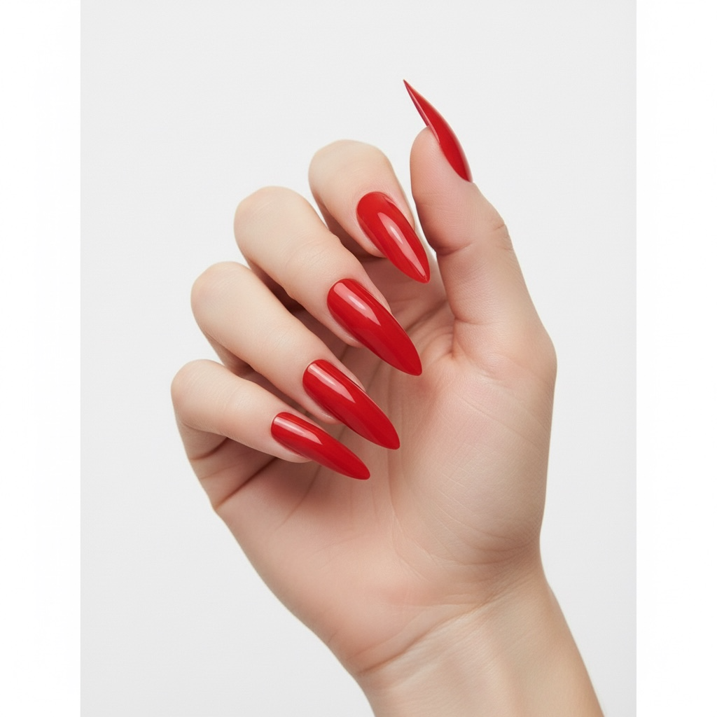 Hot Diva | Red | Glossy | Sharp, Stiletto | Extra Long | Reusable Press On Nails Set