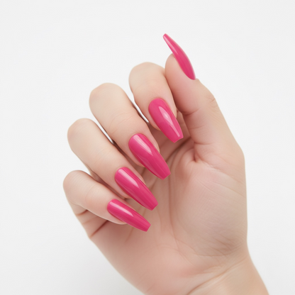 Wild Rose | Pink | Glossy | Ballerina | Extra Long | Reusable Press On Nails Set